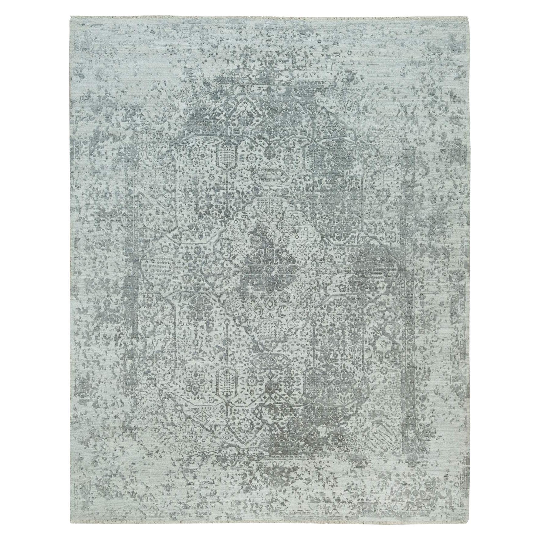 Tappeto orientale in lana e seta Gray Broken Persian Design Annodato a mano 8'0" x 10'1"