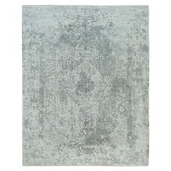 Gray Broken Persian Design Hand Knotted Wool and Silk Oriental Rug 8'0" x 10'1"
