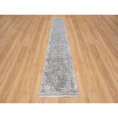 Gray Broken Persian Design Hand Knotted Wool and Silk XL Runner Rug 2'7" x 16'0"