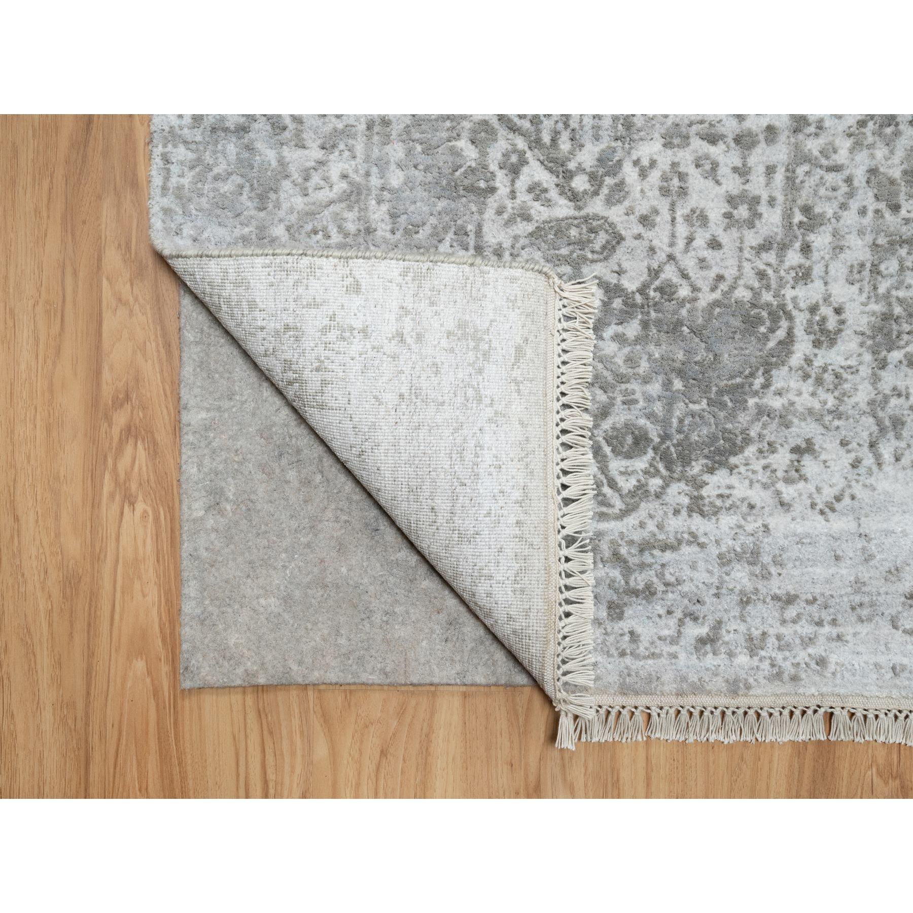 Tribal Tapis de couloir gris Broken Persian Design noué à la main en laine et soie XL 2'7