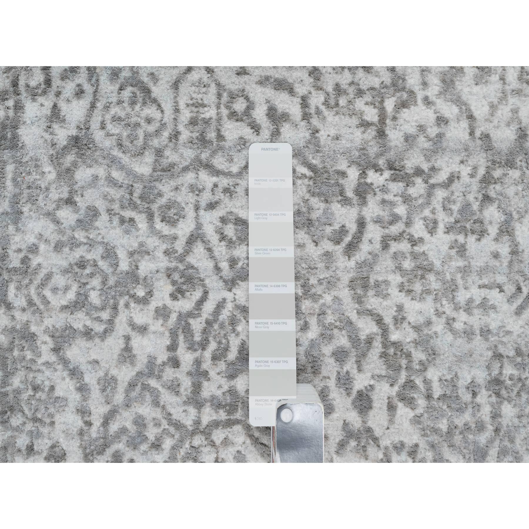 Indien Tapis de couloir gris Broken Persian Design noué à la main en laine et soie XL 2'7