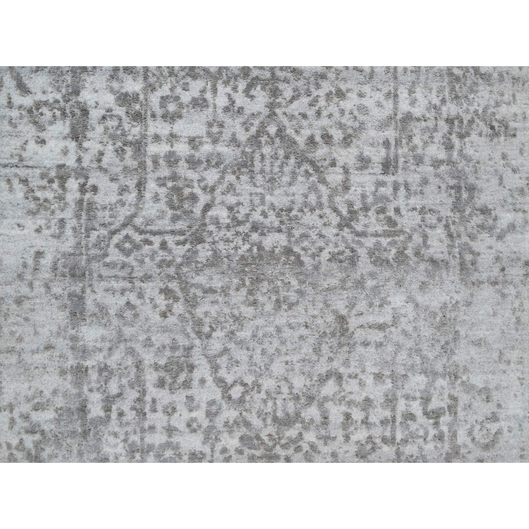 Noué à la main Tapis de couloir gris Broken Persian Design noué à la main en laine et soie XL 2'7