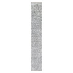 Alfombra de Corredor XL de Lana y Seda Anudada a Mano con Diseño Persa Roto Gris 2'7" x 16'0"