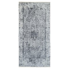 Gray Broken Persian Design Wool and Pure Silk Hand Knotted Runner Rug 6' x 12'1"