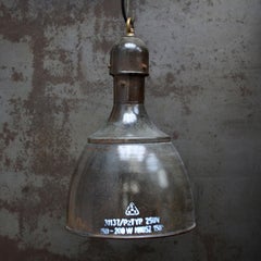 Gray Brown Enamel Vintage Industrial Brass Pendant Light