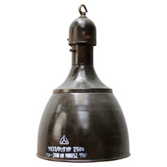 Gray Brown Enamel Vintage Industrial Brass Pendant Light