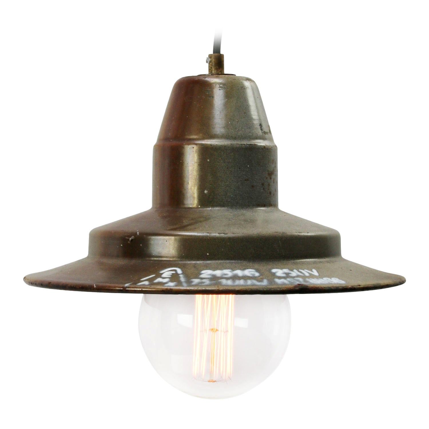 Gray Brown Enamel Vintage Industrial Factory Hanging Light Pendant