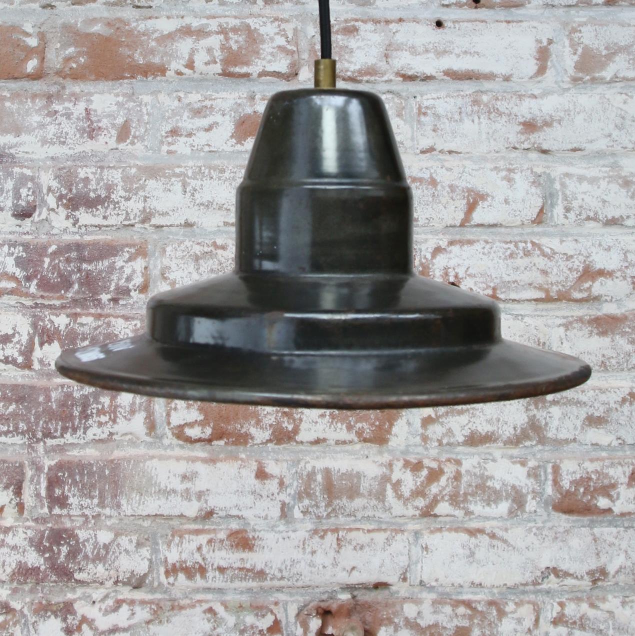 20th Century Gray Brown Enamel Vintage Industrial Factory Hanging Pendant Light
