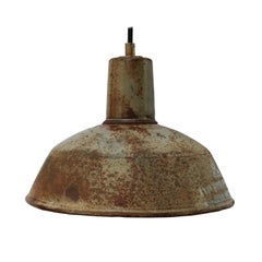 Gray Brown Enamel Vintage Industrial Factory Pendant Light
