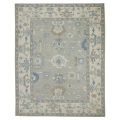 Gray & Brown Floral Design Handwoven Wool Turkish Oushak Rug 8' x 9'6"