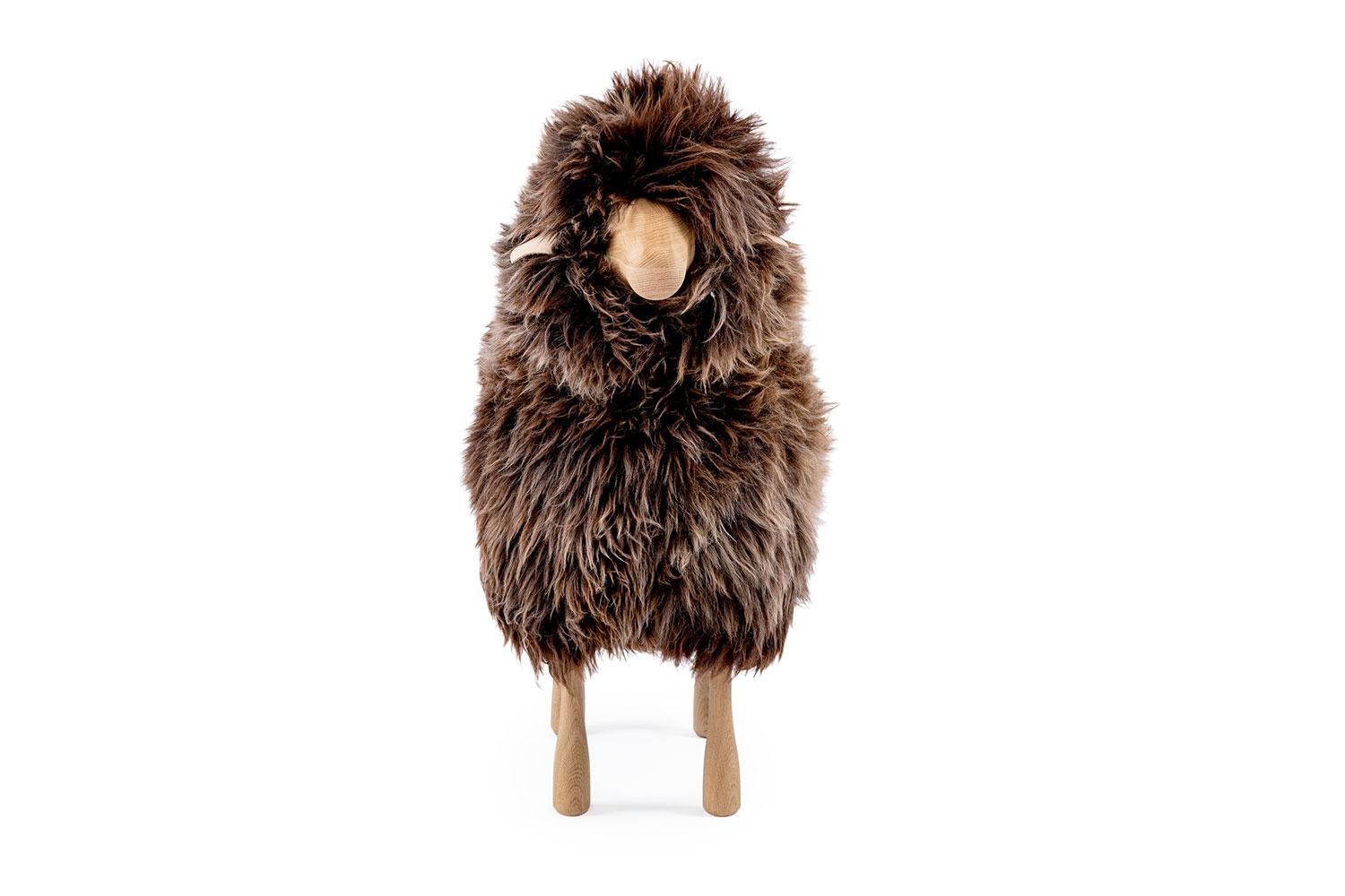 Gray Brown Hairy Wool Life-Sized Sheep

This life sized sheep with real long-haired sheepskin on natural oak and natural leather ears is suitable as original seating, ottoman or for decoration. Face and legs are natural colored. Use as a stool for