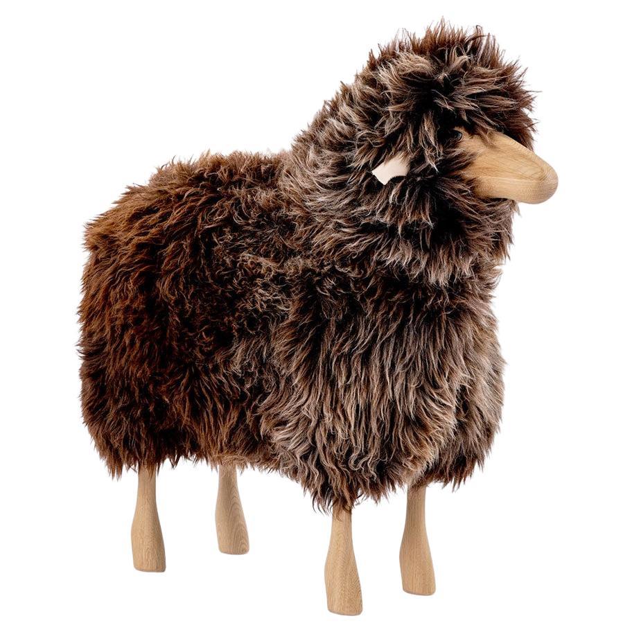 Gray Brown Wool Natural Wood with Blue Eyes Life-Size Sheep