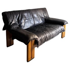Graues 2-Sitzer-Sofa aus Buffalo-Leder mit Massivholzfuß, 1990er Jahre