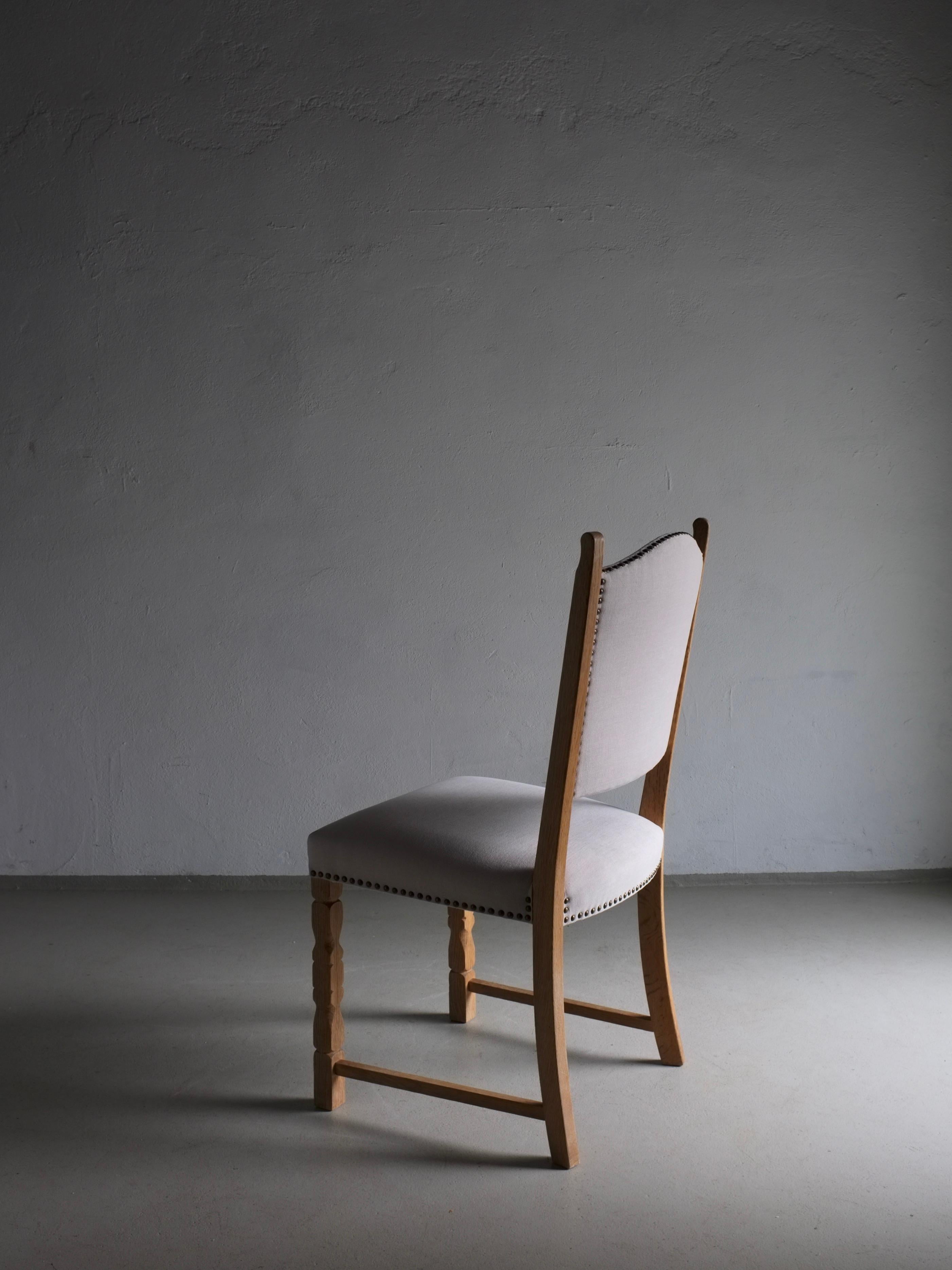 Rustic Gray Carved Oak Dining Chair, Henning Kjaernulf, Denmark 1950s