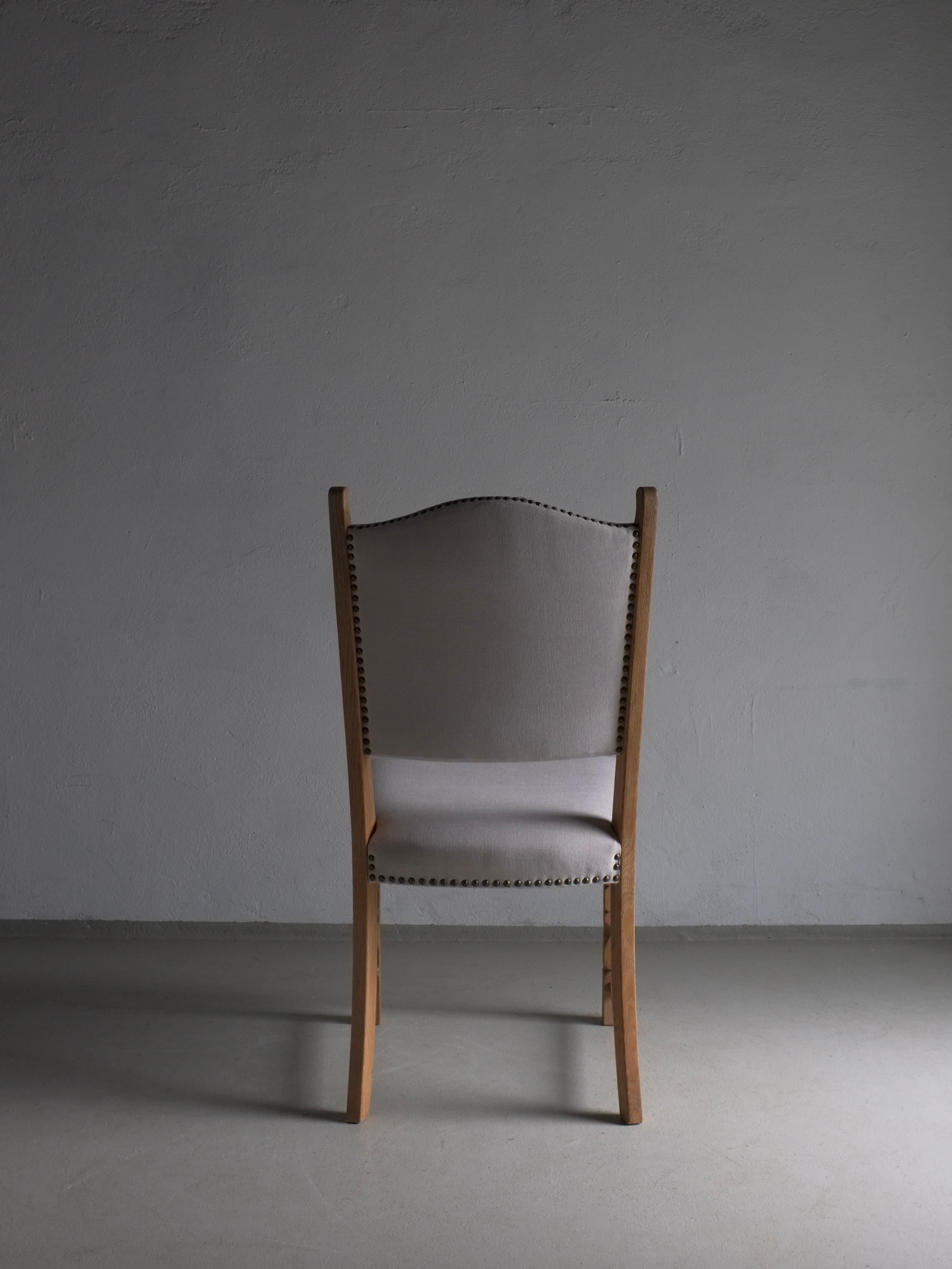 Danish Gray Carved Oak Dining Chair, Henning Kjaernulf, Denmark 1950s