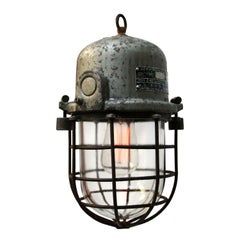 Gray Cast Aluminum Vintage European Industrial Cage Clear Glass Lamp