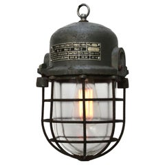 Gray Cast Aluminum Vintage European Industrial Clear Glass Cage Lamps