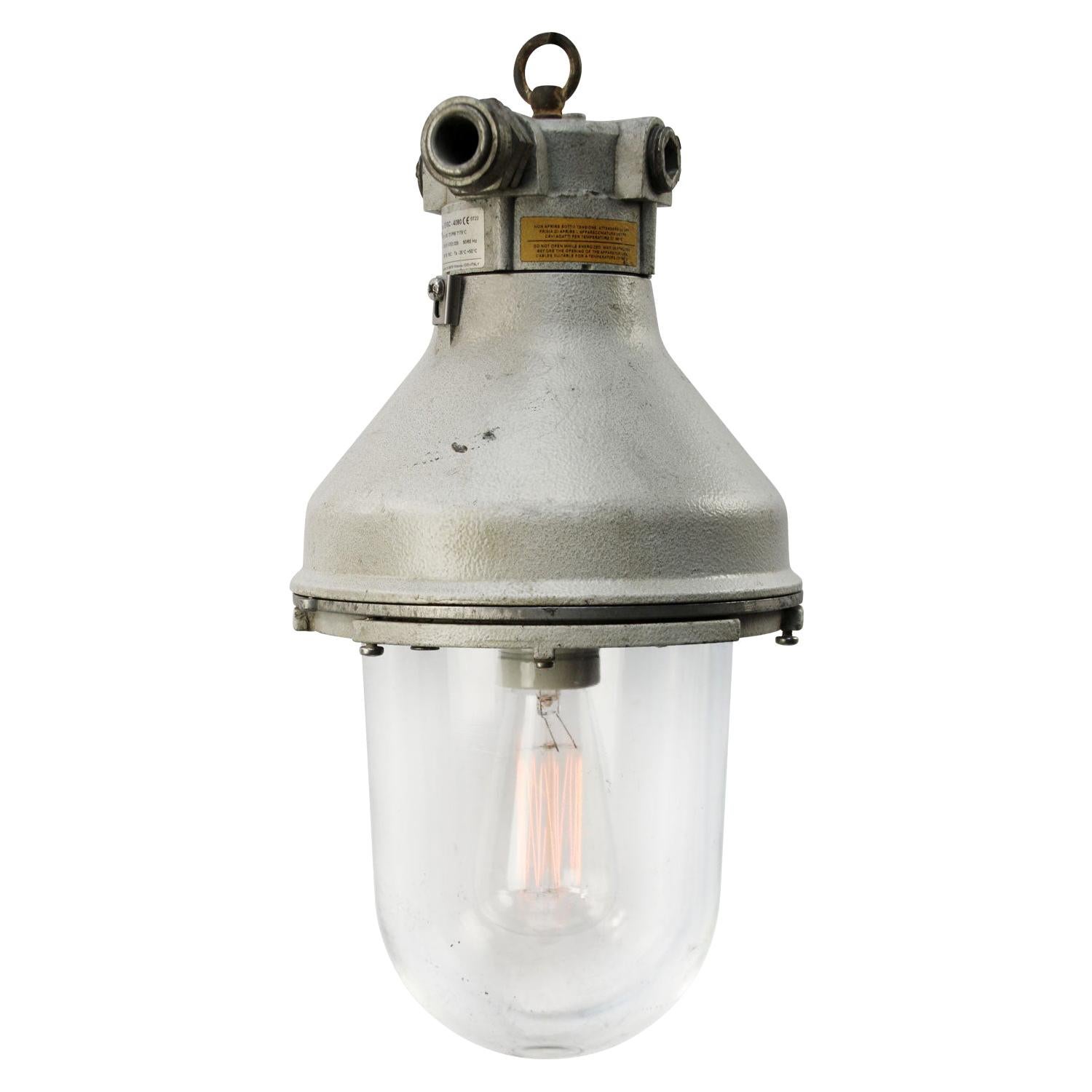 Gray Cast Aluminum Vintage Industrial Clear Glass Hanging Pendant Lamp