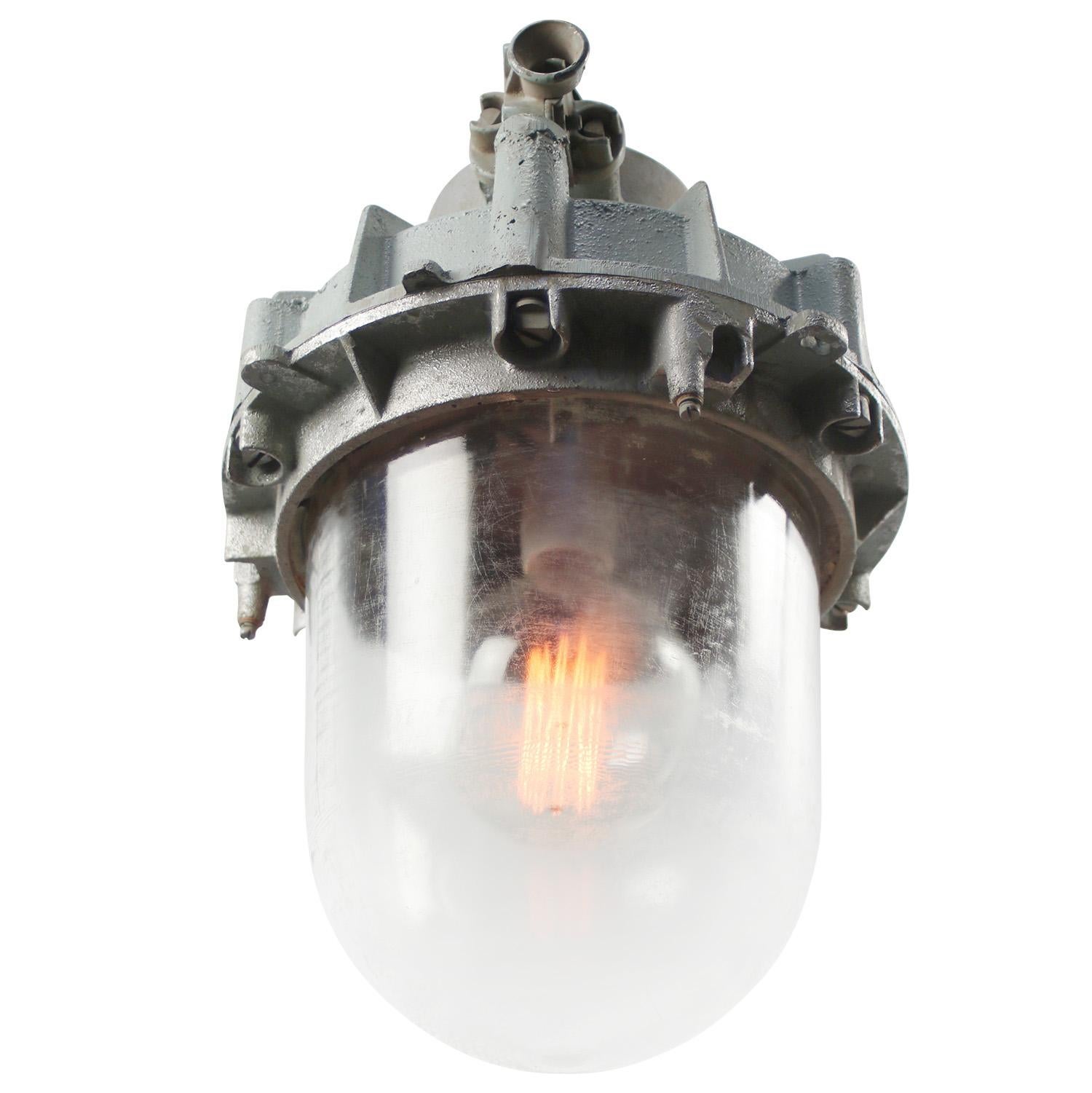 Large industrial hanging lamp
Grey aluminium. Thick clear glass

Heavy!

Weight: 14.70 kg / 32.4 lb

Priced per individual item. All lamps have been made suitable by international standards for incandescent light bulbs, energy-efficient and LED