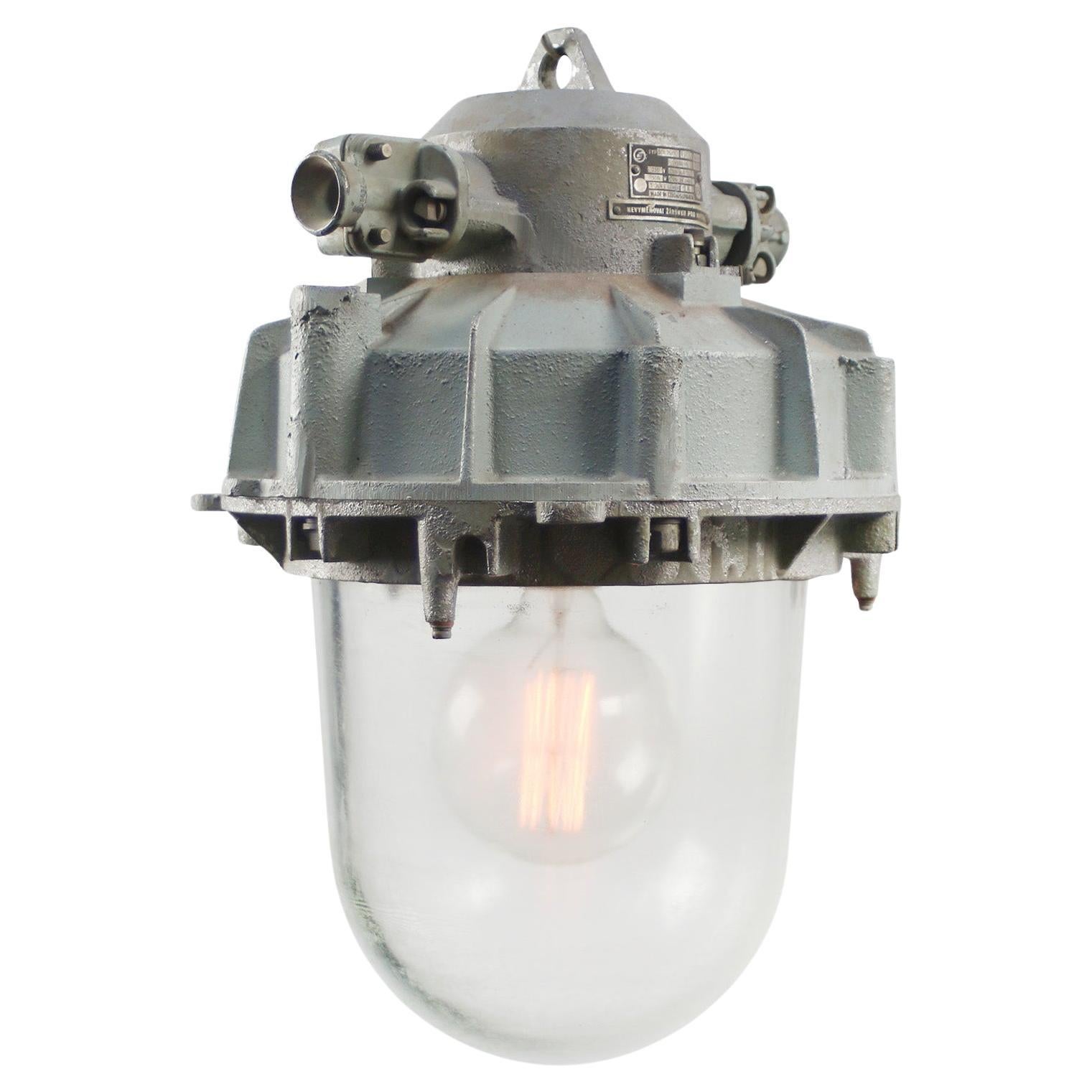 Graue Gussaluminium Vintage Industrial Clear Glass Pendel Lights im Angebot