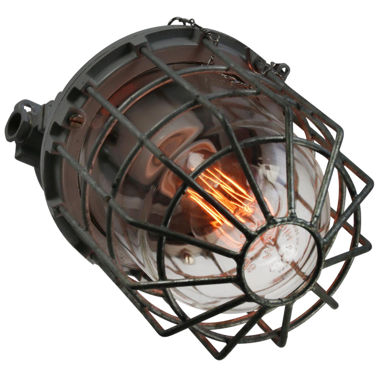 Dutch Gray Cast Aluminum Vintage Industrial Clear Glass Wall Lamp