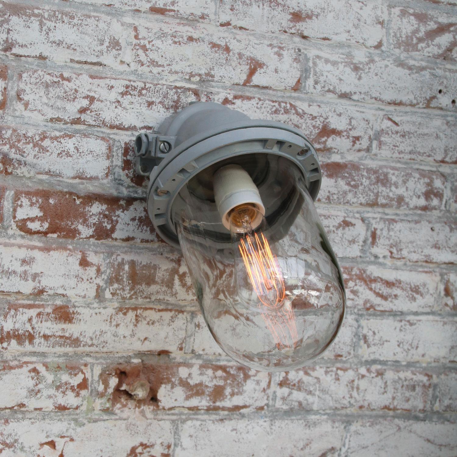 Dutch Gray Cast Aluminum Vintage Industrial Clear Glass Wall Lamps