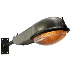 Gray Cast Aluminum Vintage Industrial Holophane Glass Street Wall Light