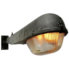 Gray Cast Aluminum Vintage Industrial Holophane Glass Street Wall Light
