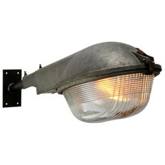 Gray Cast Aluminum Vintage Industrial Holophane Glass Street Wall Light