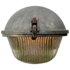 Gray Cast Aluminum Vintage Industrial Holophane Glass Street Wall Lights (2x)