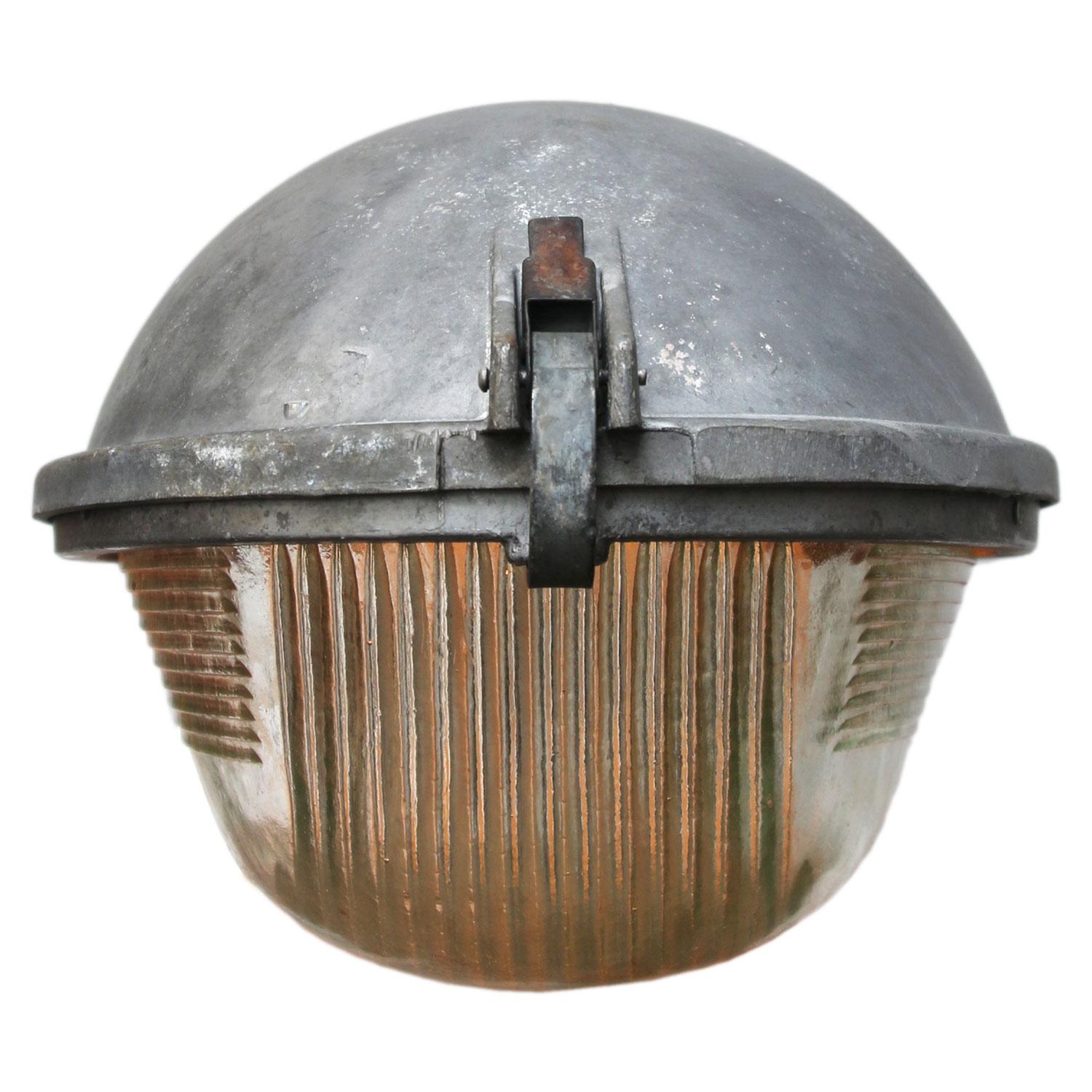 20th Century Gray Cast Aluminum Vintage Industrial Holophane Glass Wall Street Light