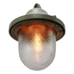 Gray Cast Aluminum Vintage Industrial Ribbed Glass Hanging Lamp