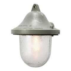 Gray Cast Aluminum Vintage Industrial Ribbed Glass Hanging Lamp
