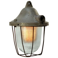 Gray Cast Aluminum Vintage Industrial Striped Glass Hanging Lamp