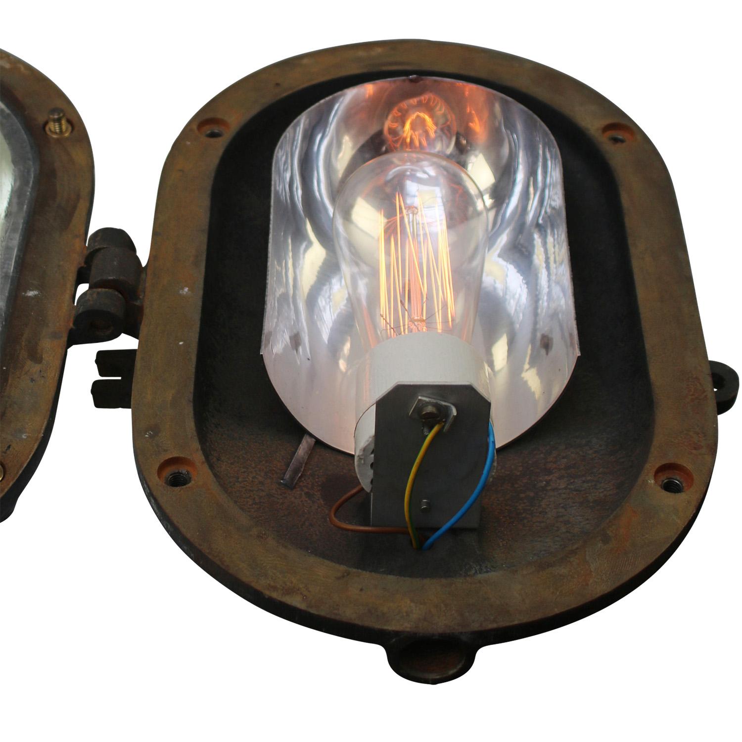 French Gray Cast Iron Frosted Cut Glass Sconce by Holophane, France For Sale