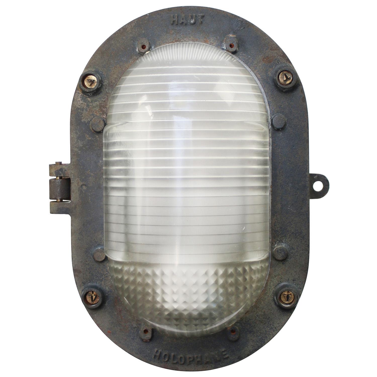 20th Century Gray Cast Iron Frosted Cut Glass Sconce by Holophane, France For Sale