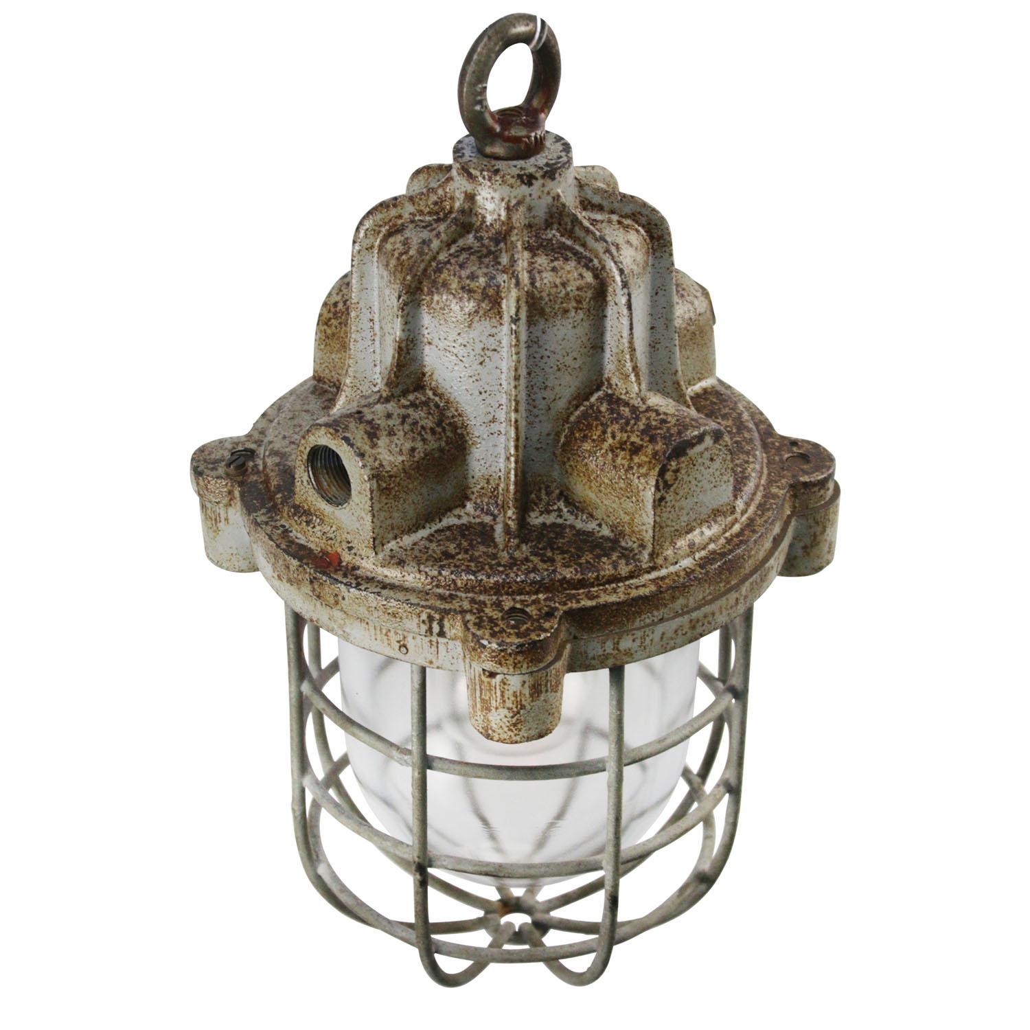 Industrial hanging lamp by Industria Rotterdam
cast iron clear glass

Weight 10.00 kg / 22 lb

Priced per individual item. All lamps have been made suitable by international standards for incandescent light bulbs, energy-efficient and LED bulbs.
