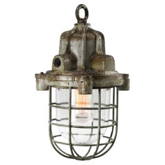 Lampe pendante en fonte grise, vintage industriel, verre transparent