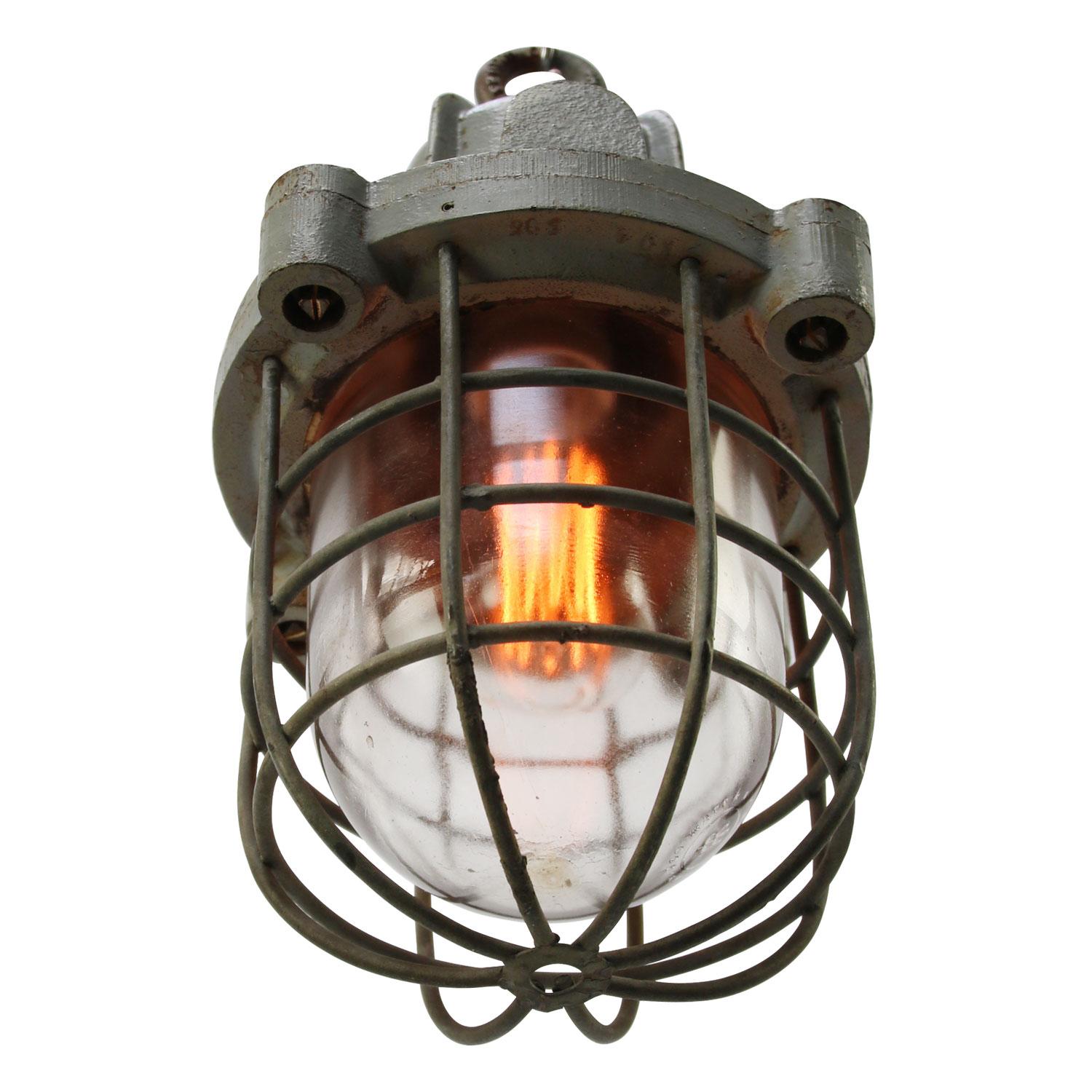 Dutch Gray Cast Iron Vintage Industrial Clear Glass Pendant Lamp