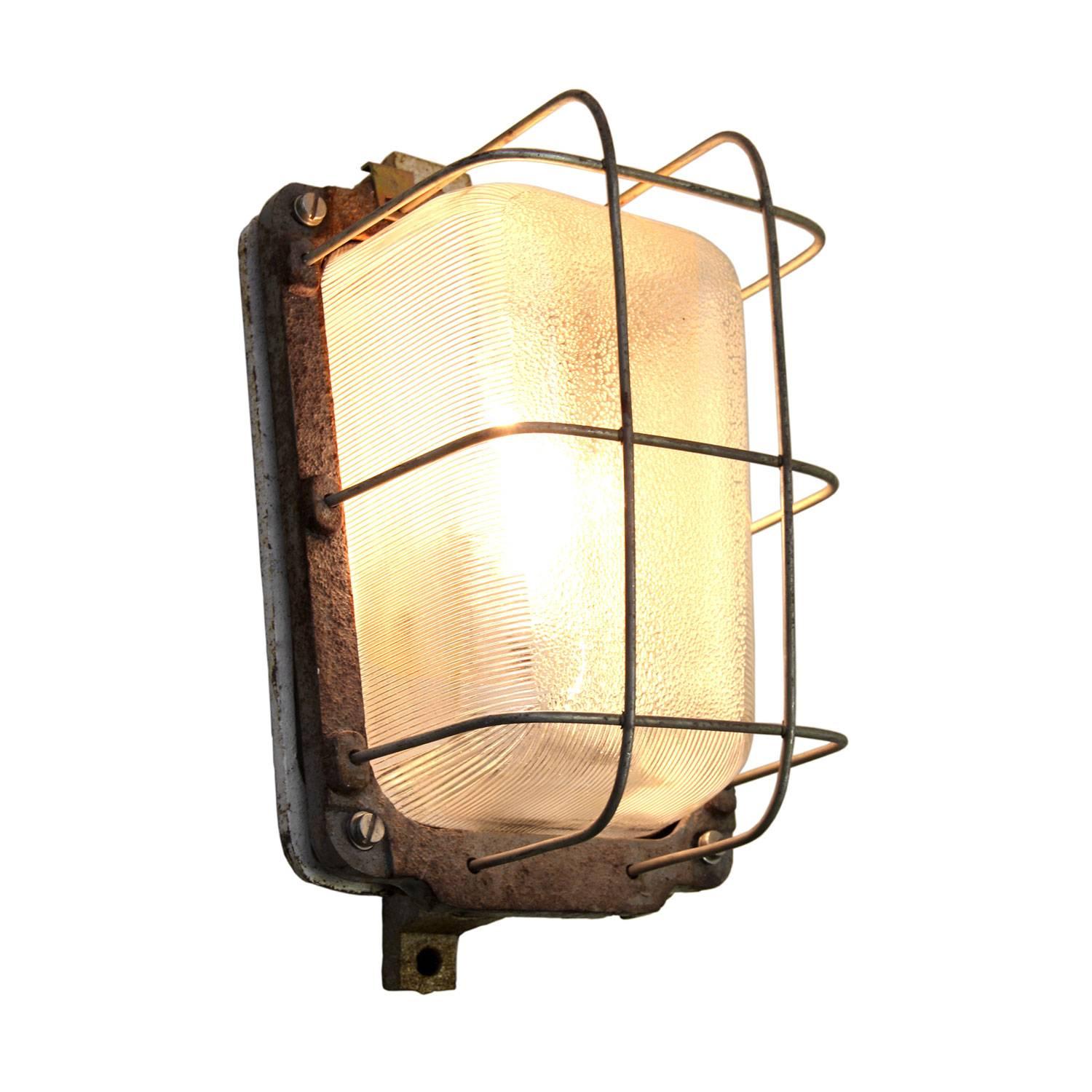 Gray Cast Iron Vintage Industrial Holophane Glass Wall Lamp Scone For Sale 1