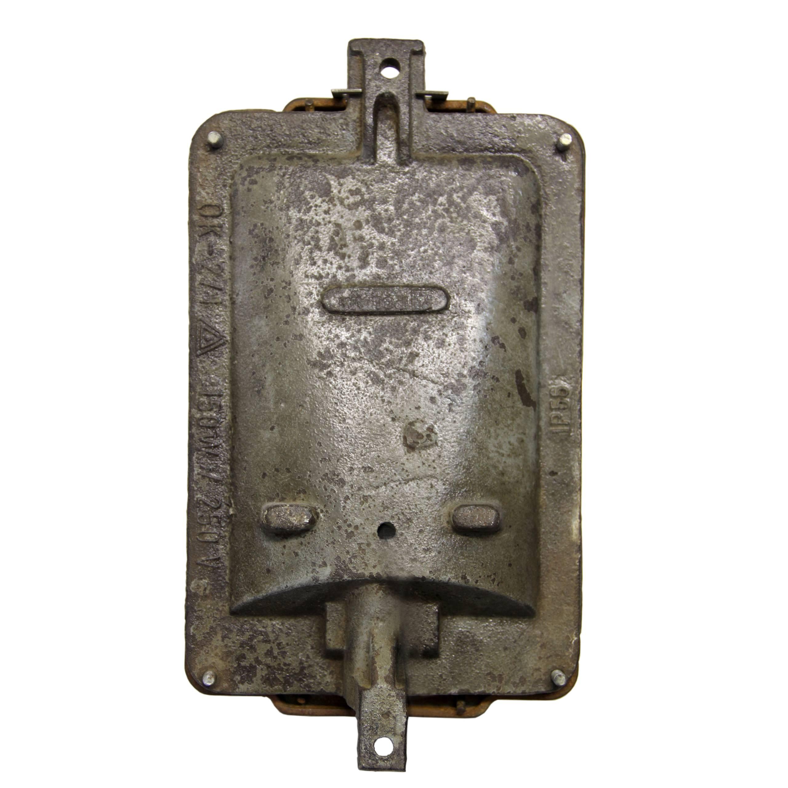 Vetro Gray Cast Iron Vintage Industrial Holophane Glass Wall Lamp Sconce in vendita