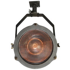 Gray Cast Vintage Industrial Clear Reeded Glass Ceiling Spotlight
