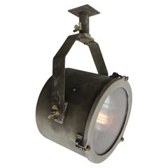 Gray Cast Vintage Industrial Clear Reeded Glass Ceiling Spotlight