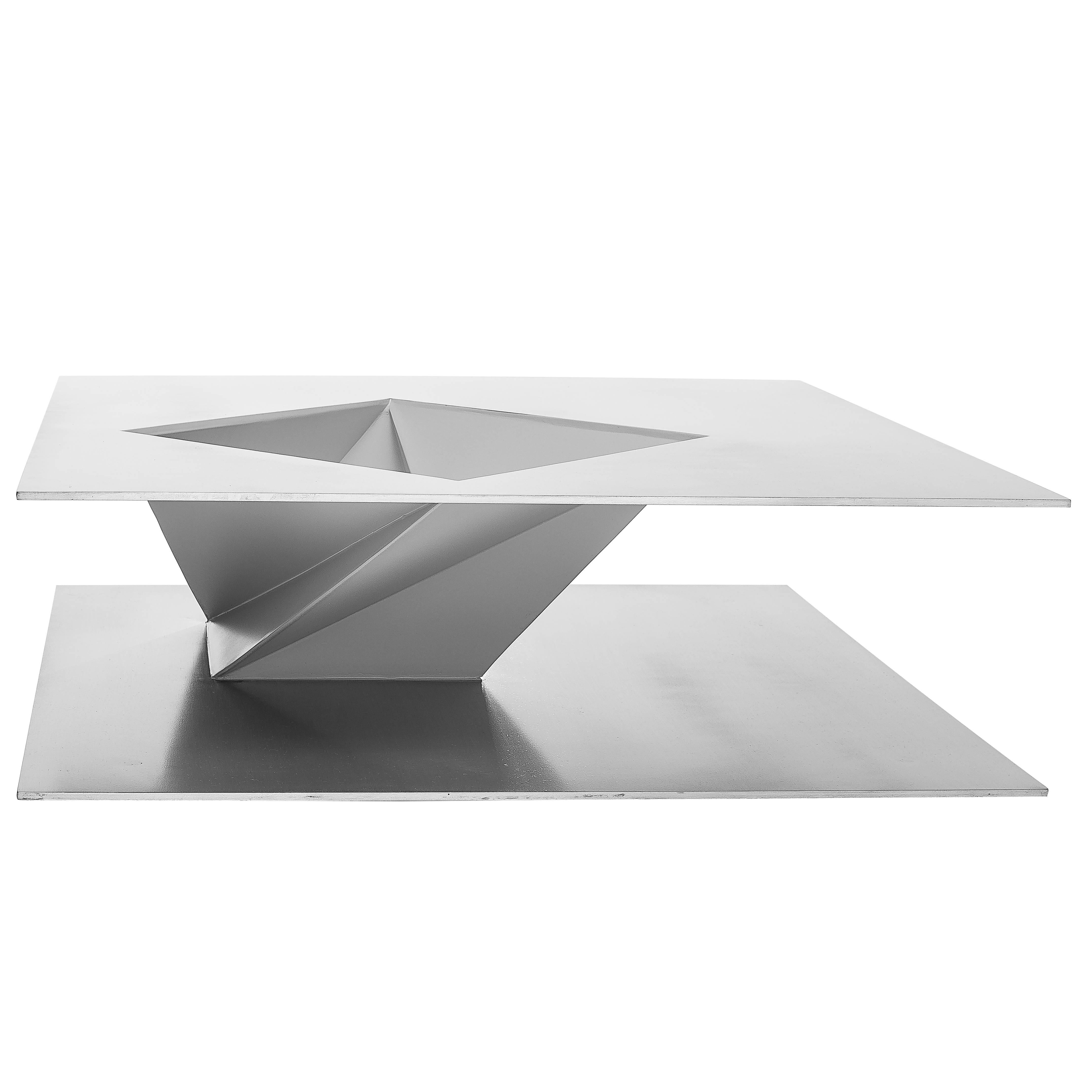 Gray Centre Table in Painted Aluminium, Minimalist Brazilian Design For Sale