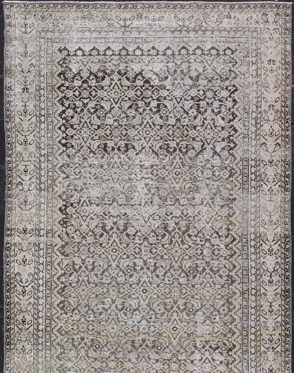 Tapis persan ancien Malayer Gallery gris et anthracite avec motif Herati sur toute sa surface en vente 6