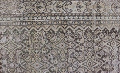 Gray & Charcoal Antique Persian Malayer Gallery Rug with All-Over Herati Design