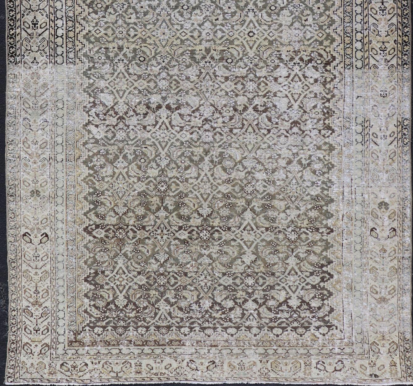 Hand-Knotted Gray & Charcoal Antique Persian Malayer Gallery Rug with All-Over Herati Design For Sale