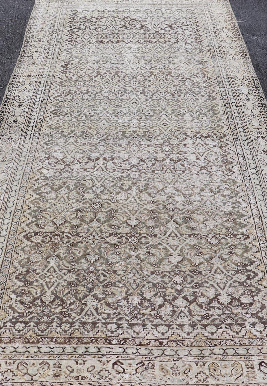Noué à la main Tapis persan ancien Malayer Gallery gris et anthracite avec motif Herati sur toute sa surface en vente