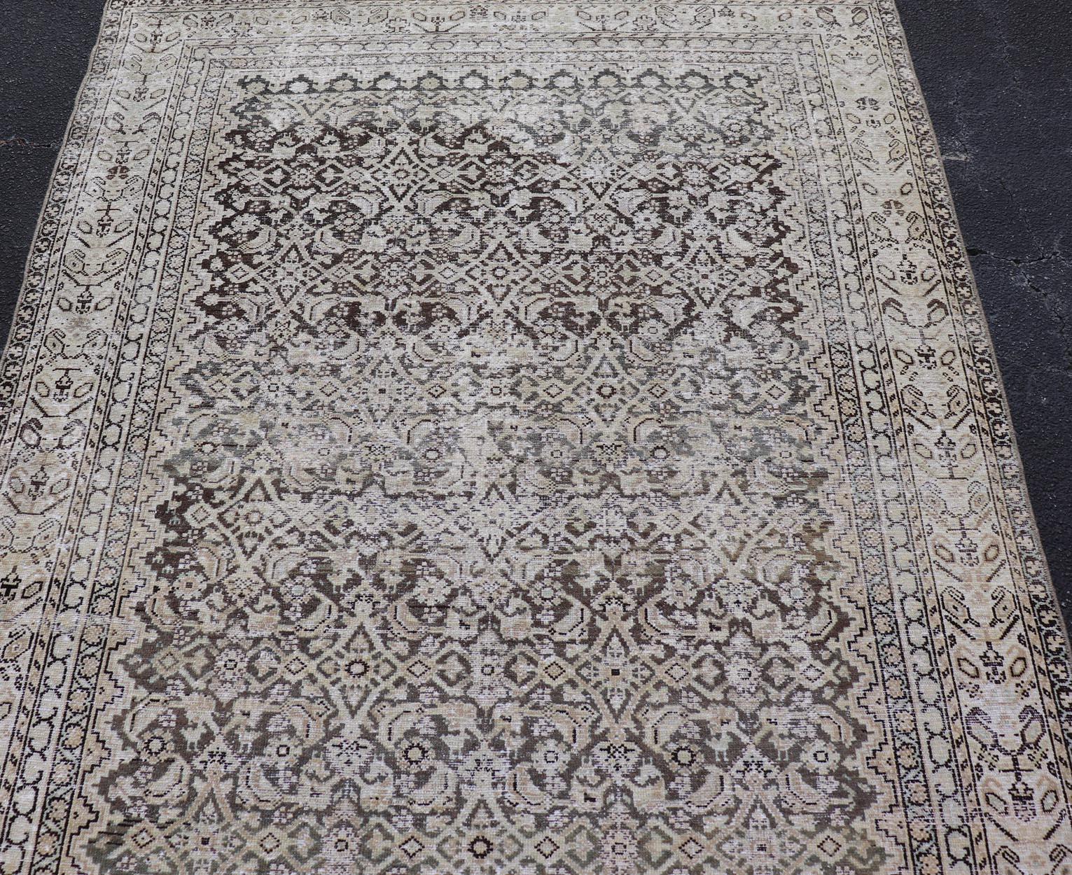 Tapis persan ancien Malayer Gallery gris et anthracite avec motif Herati sur toute sa surface État moyen - En vente à Atlanta, GA