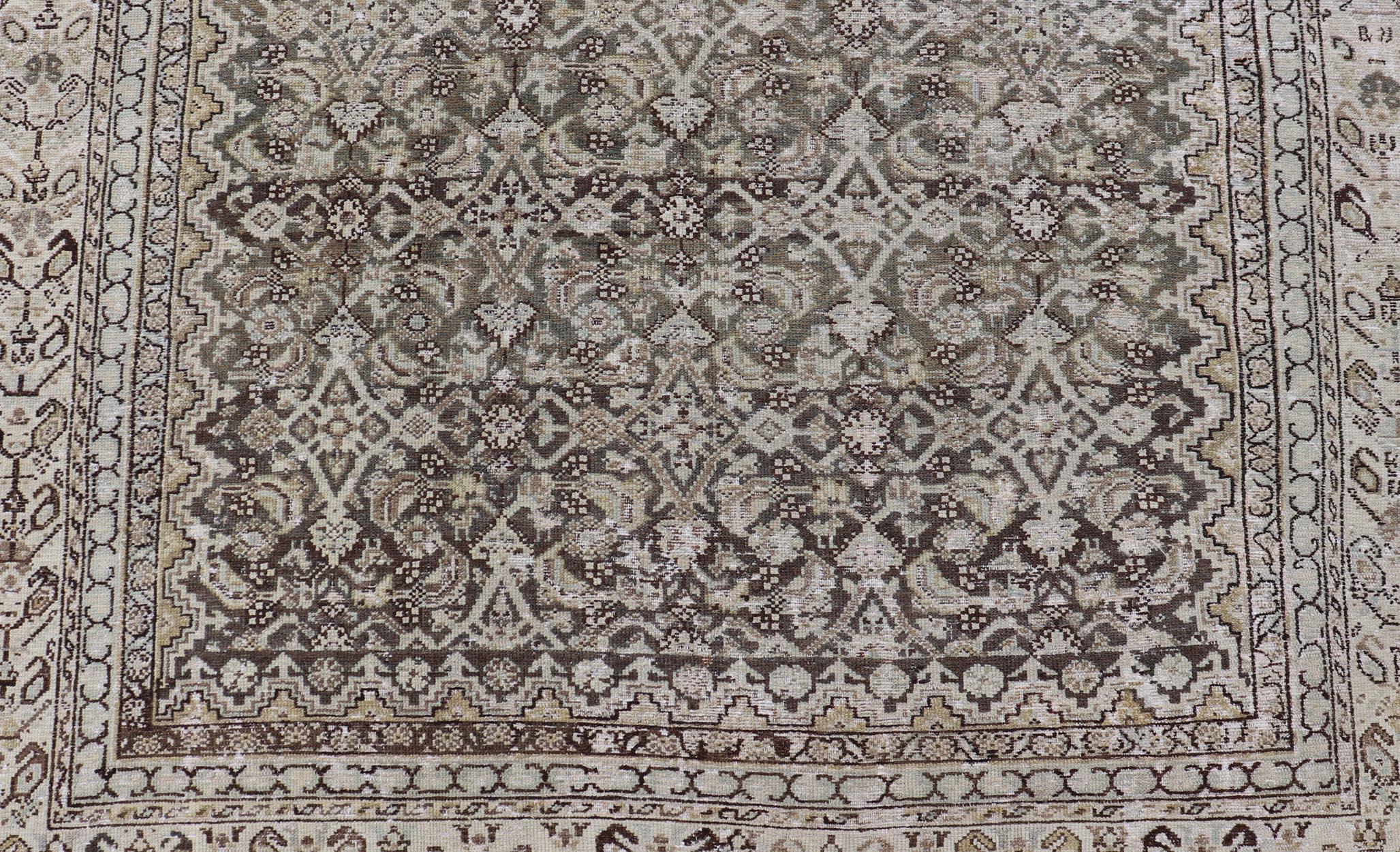 20ième siècle Tapis persan ancien Malayer Gallery gris et anthracite avec motif Herati sur toute sa surface en vente